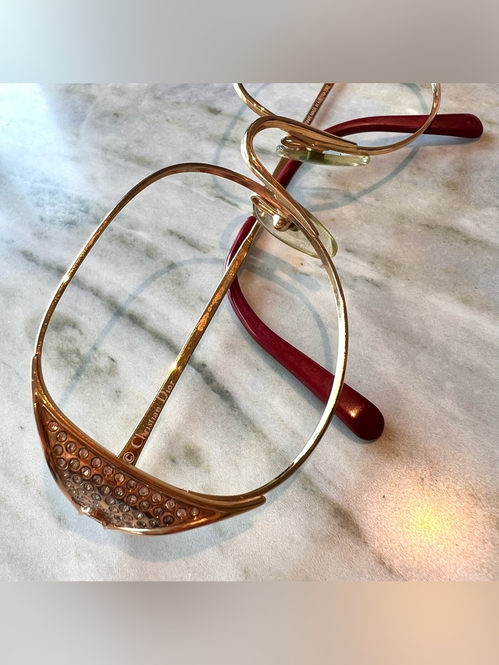 Christian Dior Vintage 1980s Gold Rhinestone Oversized Eyeglass Made in Austria - Picture 12 of 14